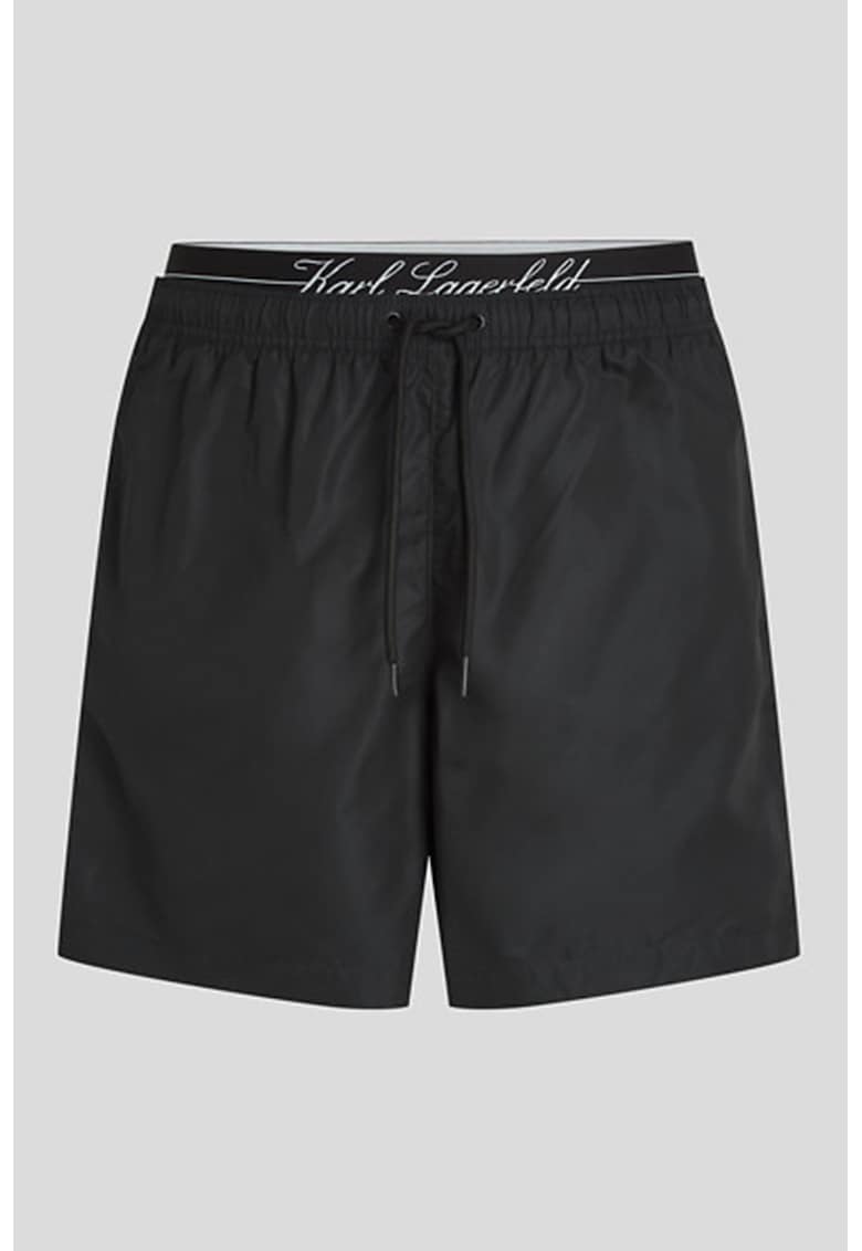 Pantaloni scurti de baie cu snur de ajustare in talie - Negru