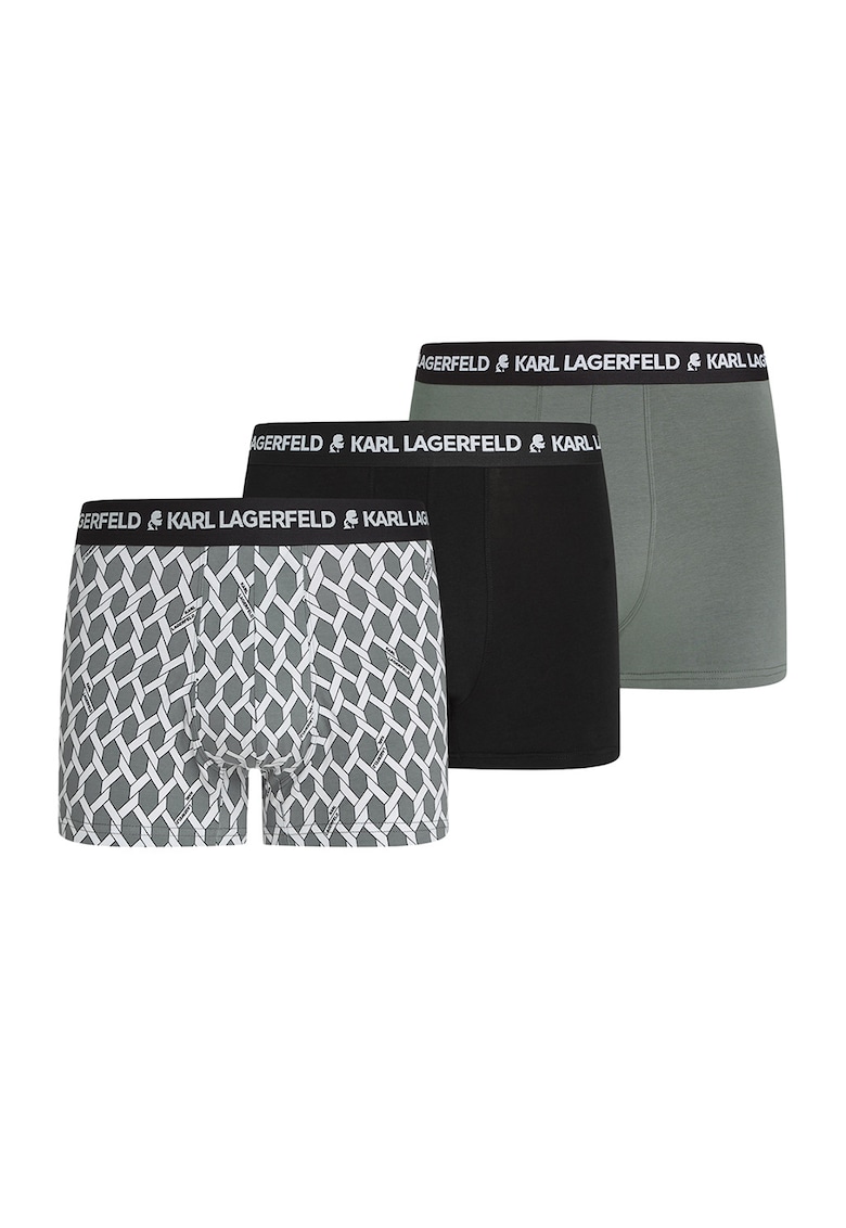 Set de boxeri cu imprimeu logo - 3 perechi - Negru/Gri/Verde feriga