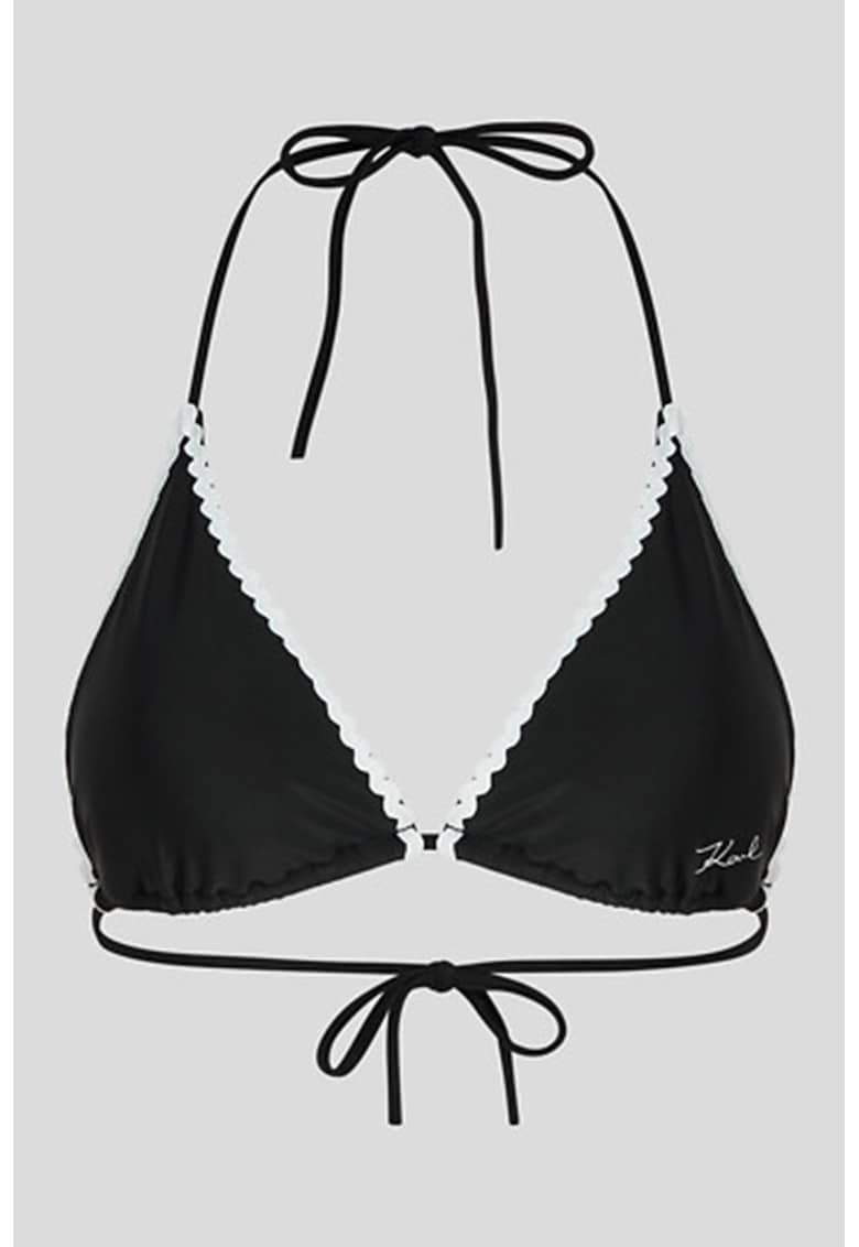 Sutien de baie cu cupe triunghiulare si decolteu halter - Alb/Negru