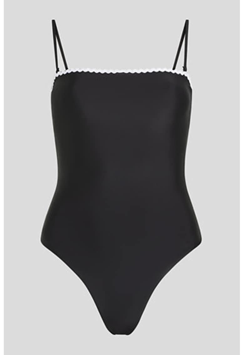 Costum de baie intreg cu bretele inguste - Alb/Negru