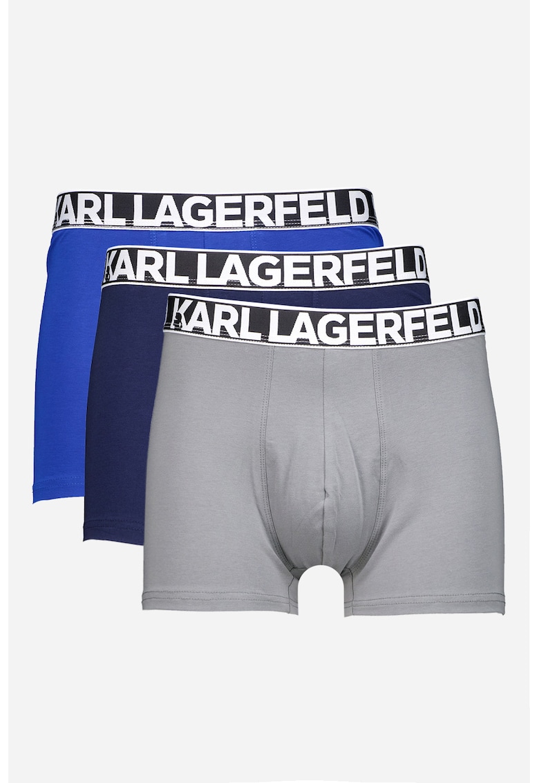 Set de boxeri cu banda logo in talie - 3 perechi - Gri cenusiu/Albastru royal/Bleumarin