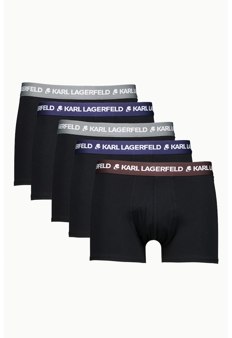 Set de boxeri din bumbac organic cu detaliu cu logo - 5 perechi - Negru/Gri verzui/Bleumarin