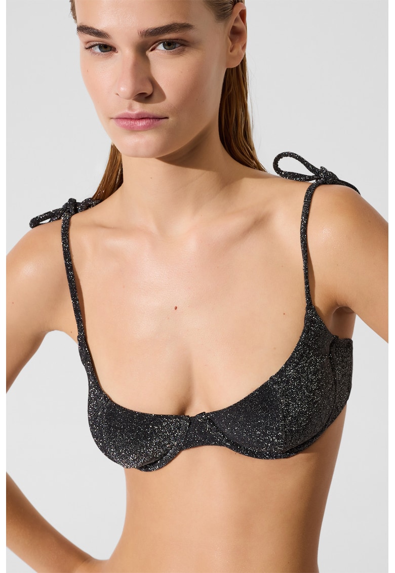 Sutien de baie cu aspect stralucitor - Negru/Argintiu
