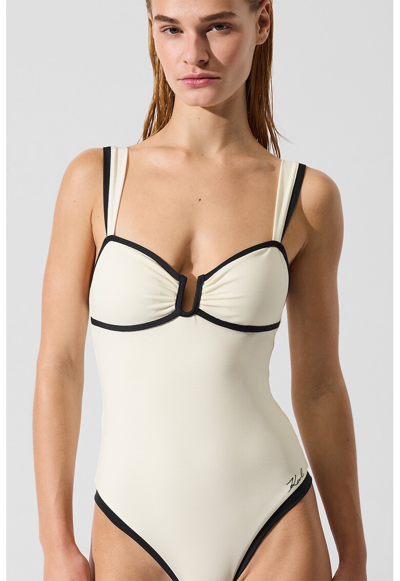 Costum de baie intreg cu segmente contrastante - Negru/Alb murdar
