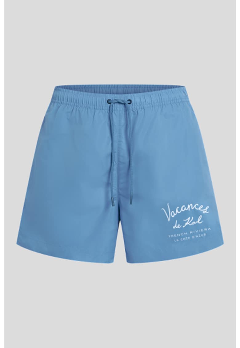 Pantaloni scurti de baie cu talie ajustabila - Albastru prafuit