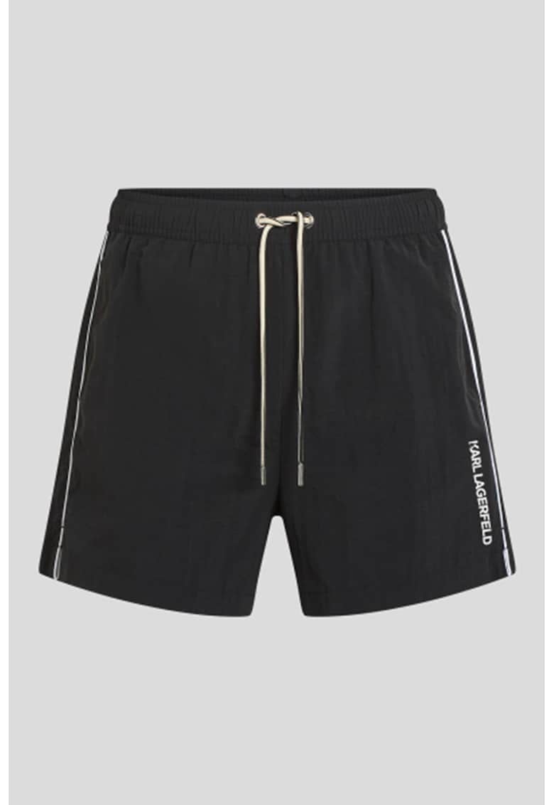 Pantaloni scurti de baie cu buzunar pe partea din spate - Negru