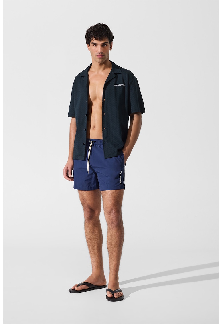 Pantaloni scurti de baie cu buzunar pe partea din spate - Bleumarin