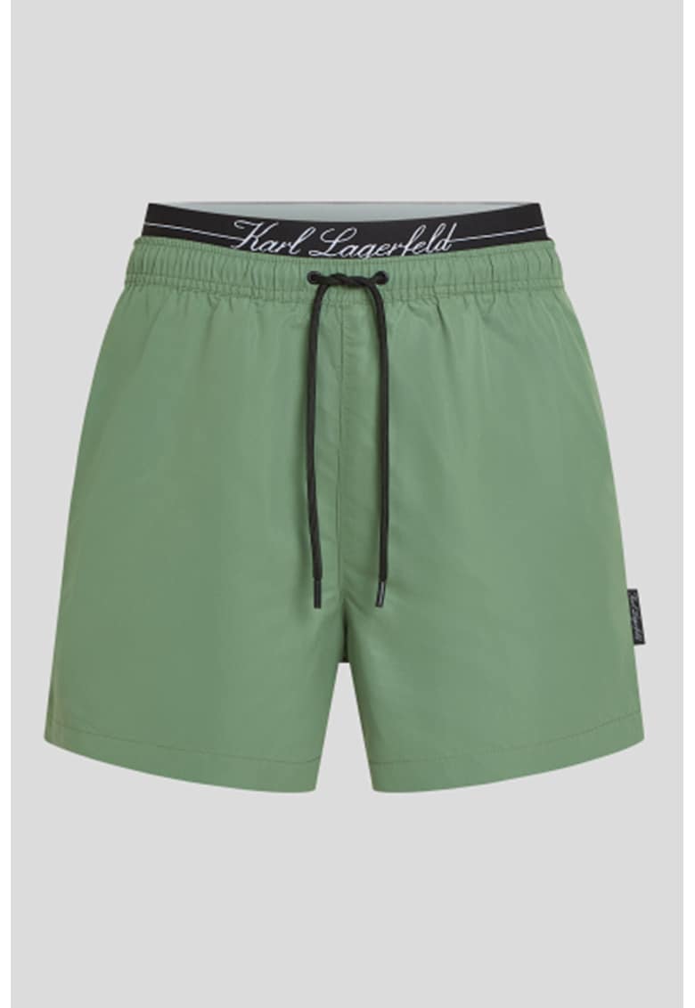 Pantaloni scurti de baie cu snur de ajustare in talie - Verde