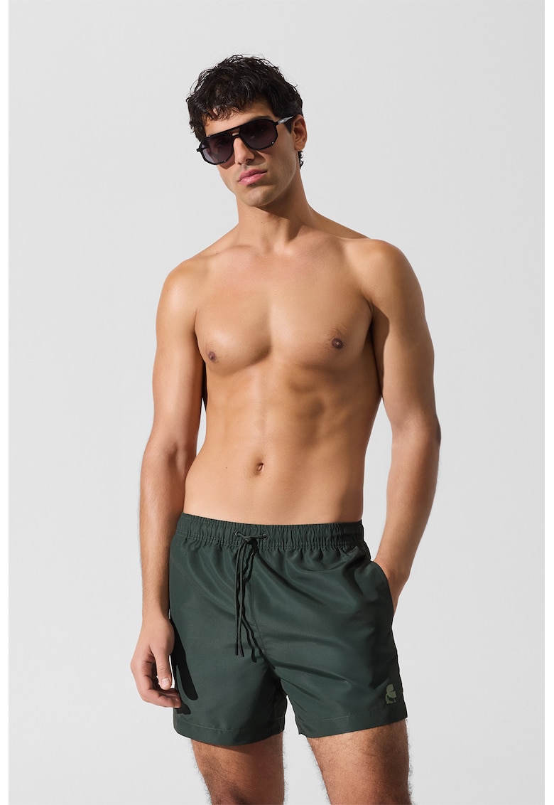 Pantaloni scurti de baie cu imprimeu logo - Verde padure