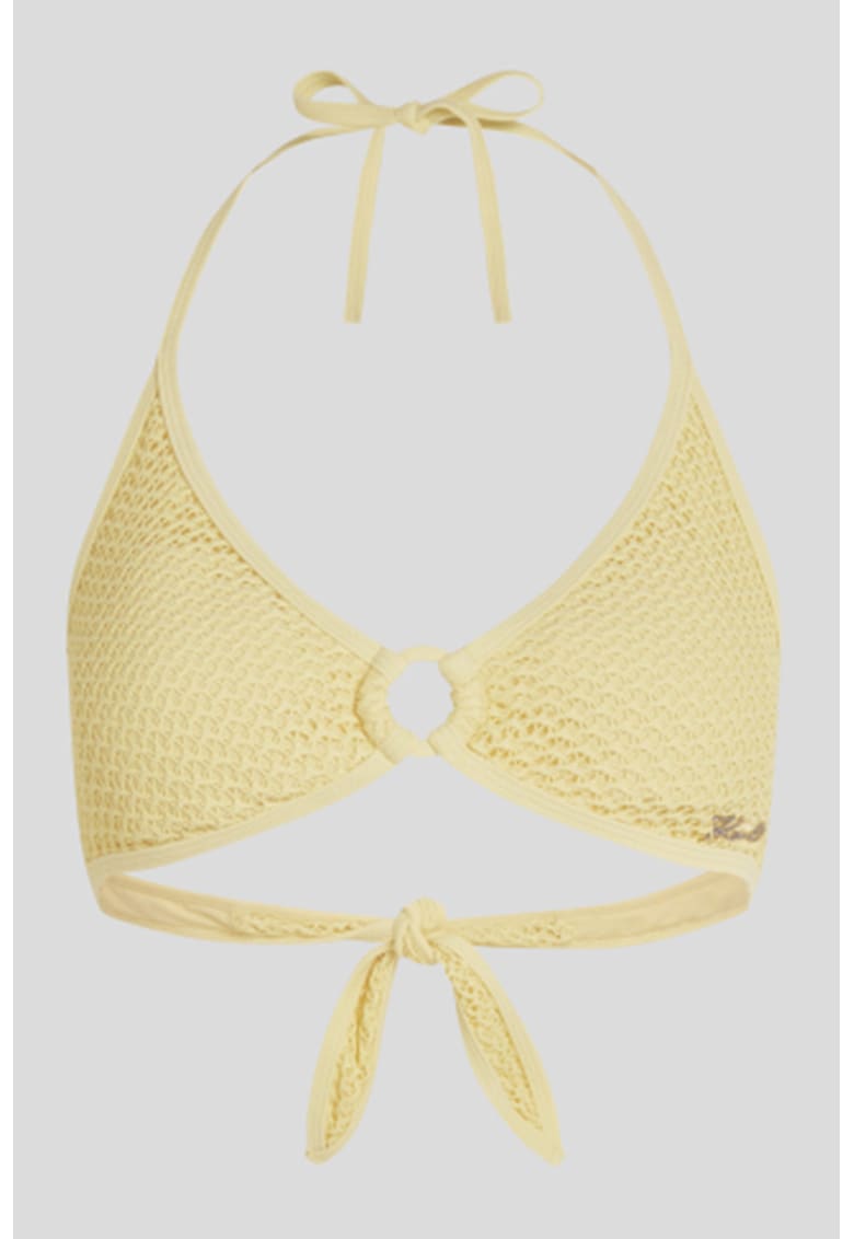 Sutien de baie cu cupe triunghiulare si aspect tricotat - Galben