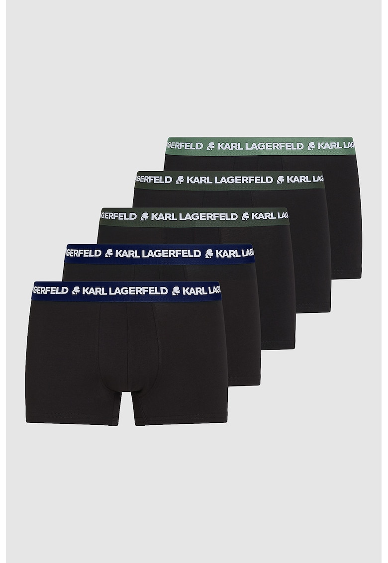 Set de boxeri din bumbac organic cu detaliu cu logo - 5 perechi - Negru stins