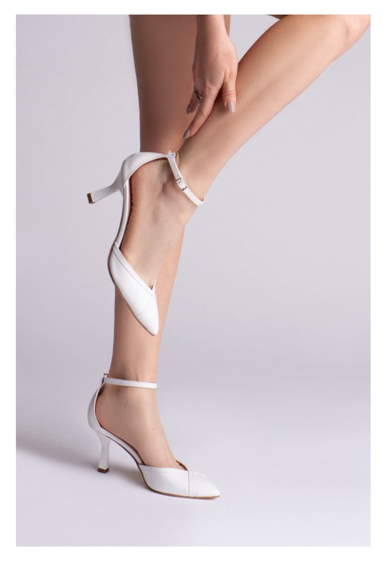 Pantofi Stiletto Piele Naturala Alb Rihanna - Marimea