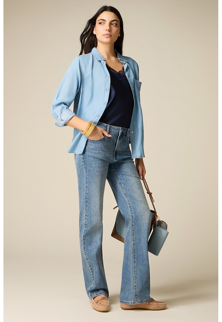 Blugi regular fit cu aplicatii de strasuri - Albastru deschis