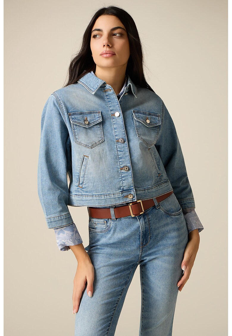 Jacheta de denim cu nasturi - Albastru deschis melange