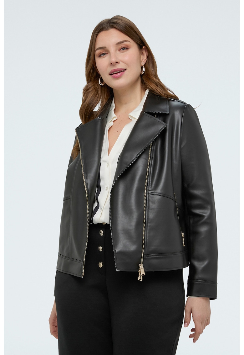 Jacheta de piele sintetica cu revere decupate - Negru