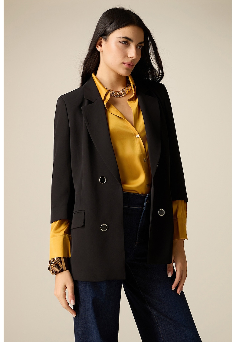 Sacou cu doua randuri de nasturi si maneci trei sferturi - Negru