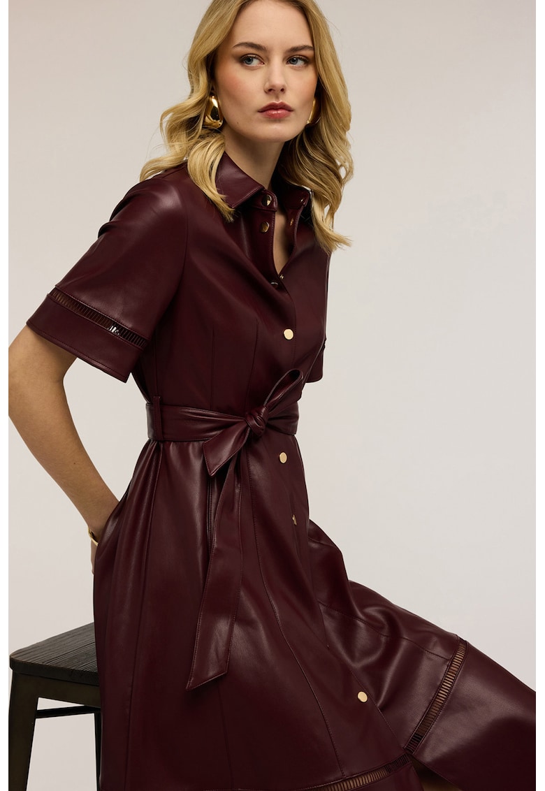 Rochie midi evazata cu nasturi - Visiniu