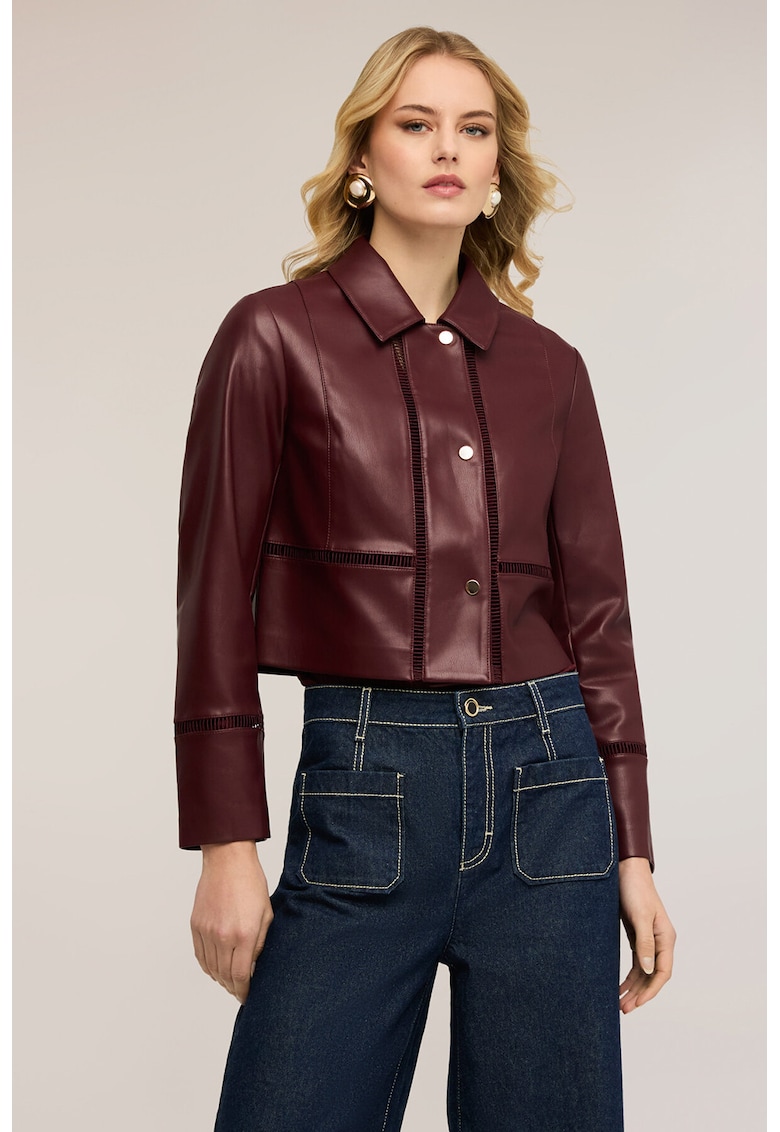 Jacheta crop de piele sintetica - Visiniu