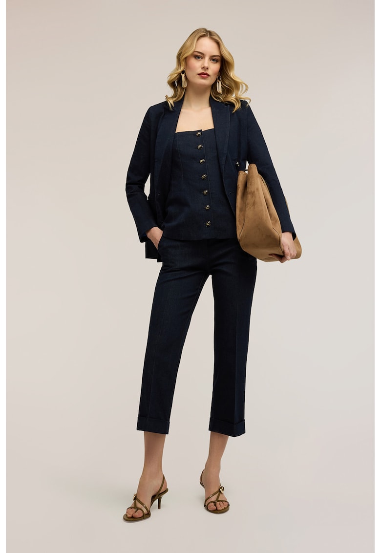 Blugi slim fit crop cu pliuri - Albastru ultramarin