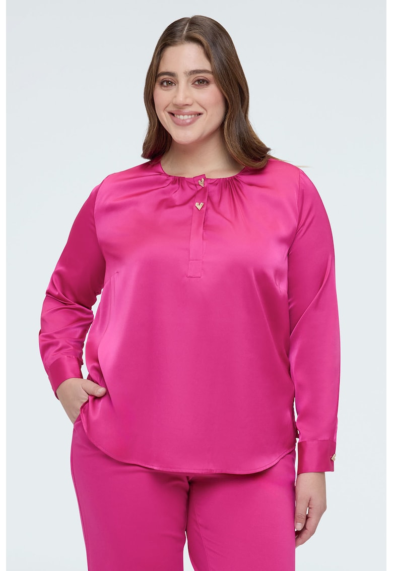 Bluza de satin cu mansete cu nasturi - Fucsia