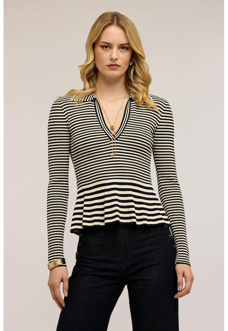 Pulover cu terminatie peplum - Negru/Crem