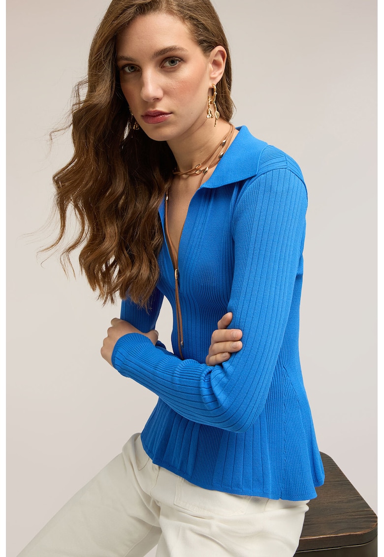 Pulover cu terminatie peplum - Turcoaz