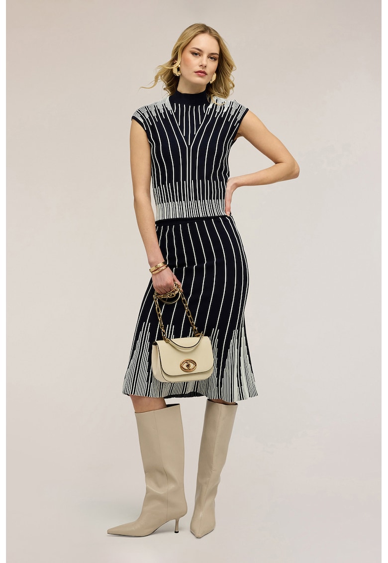 Fusta cu croiala pe bie si talie elastica - Negru