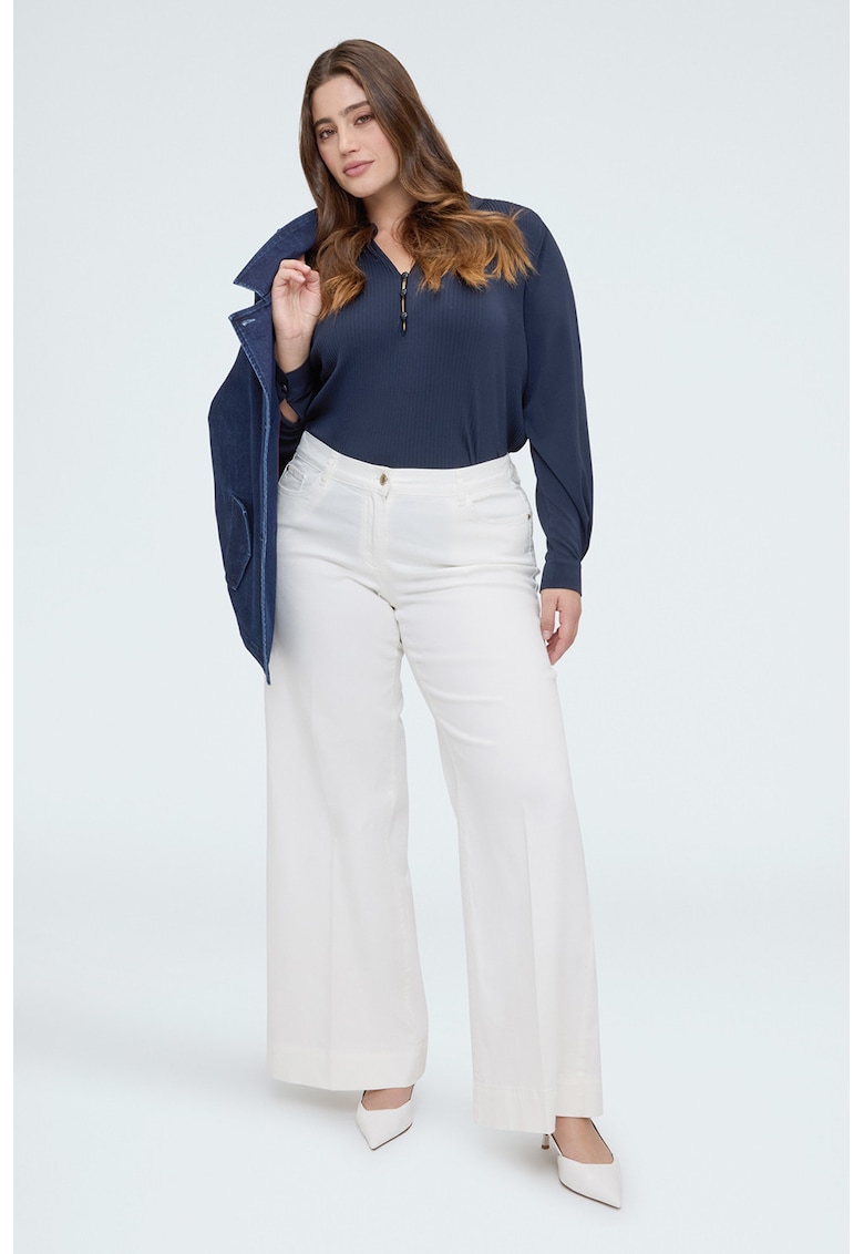 Bluza cu guler Mao si decupaj in V - Bleumarin