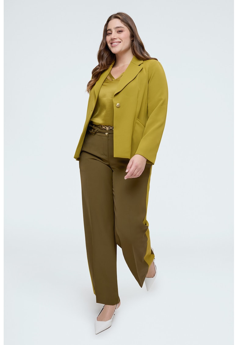 Pantaloni dreptu cu benzi laterale contrastante - Verde masliniu