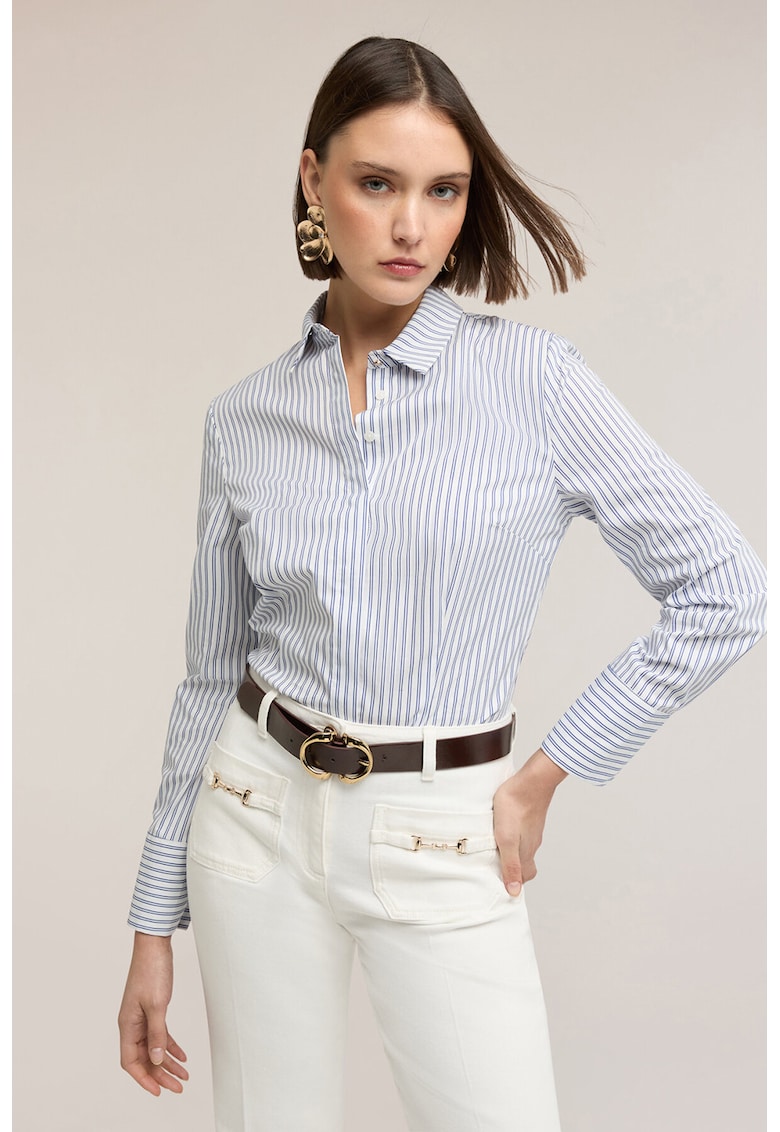 Camasa din amestec de bumbac cu model in dungi ' - Albastru deschis