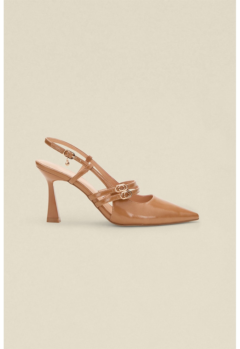 Pantofi slingback cu varf ascutit - Maro camel