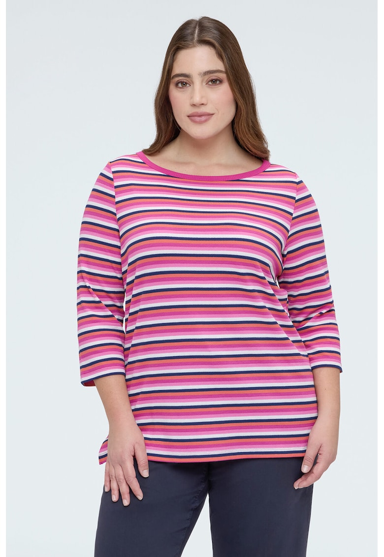 Bluza cu decolteu rotund si dungi - Roz