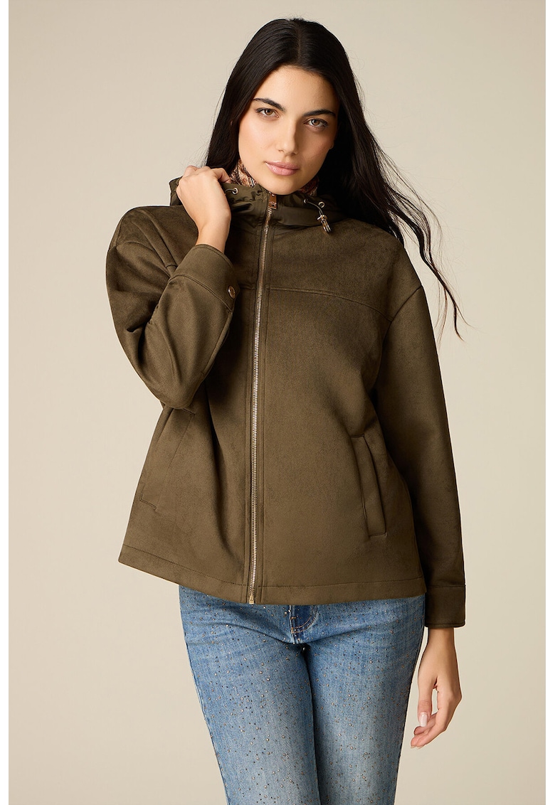 Jacheta cu fermoar si gluga - Kaki