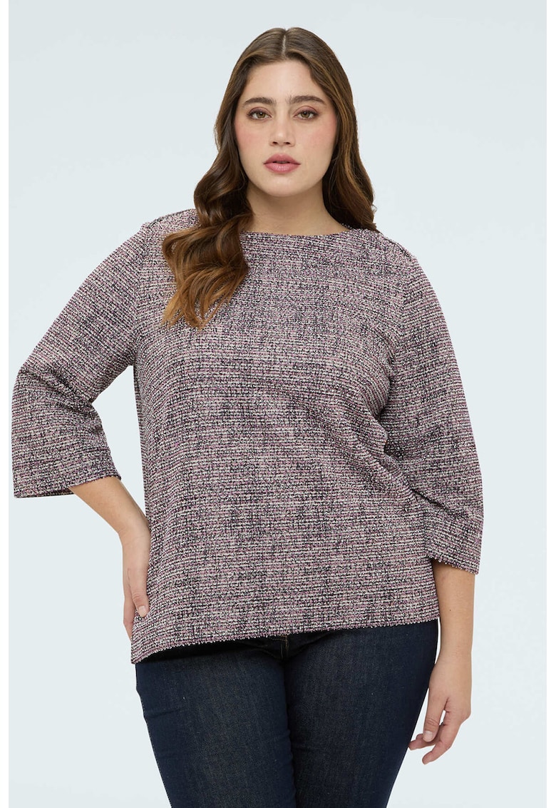 Pulover texturat cu decolteu barcuta - Roz melange