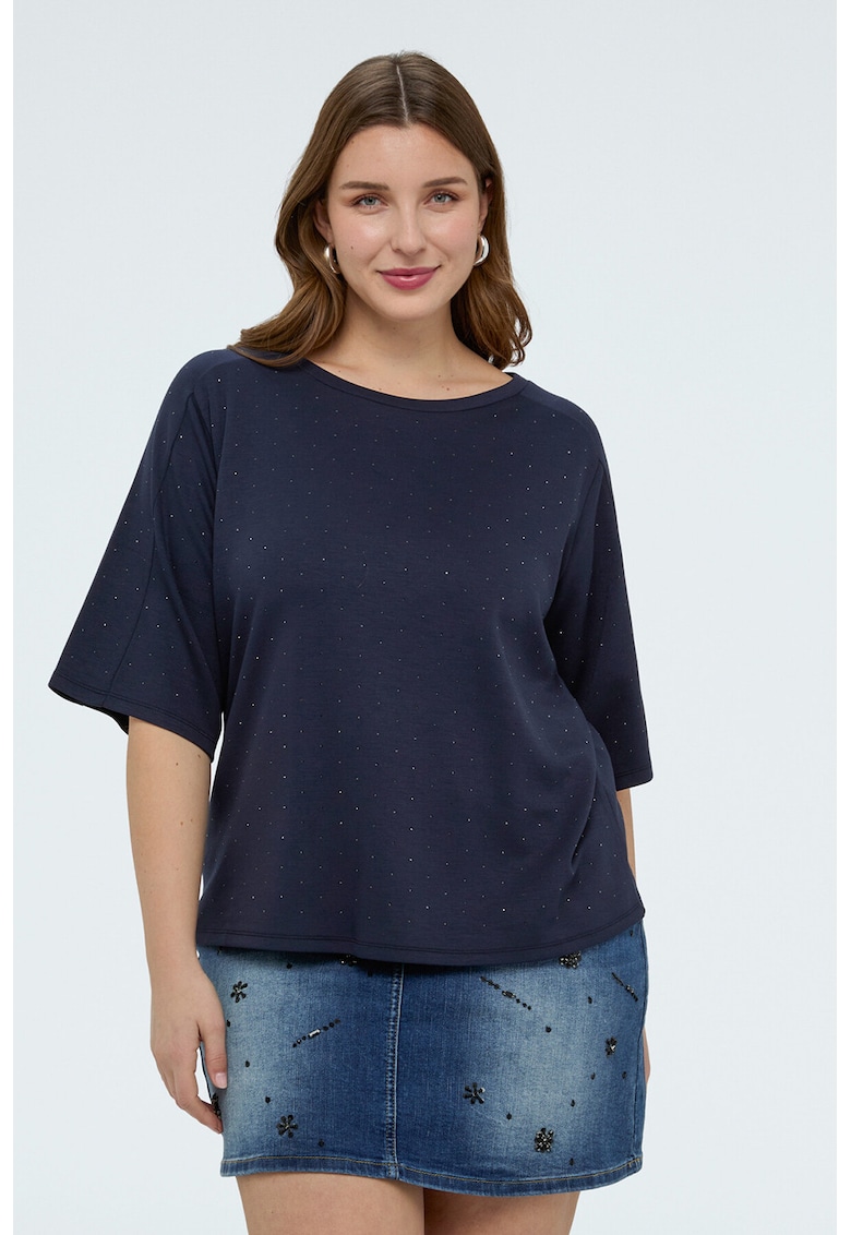 Bluza de trening cu maneci cu strasuri - Bleumarin