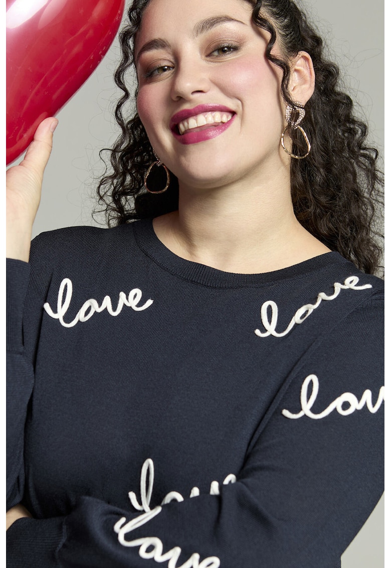 Pulover cu model text - Bleumarin