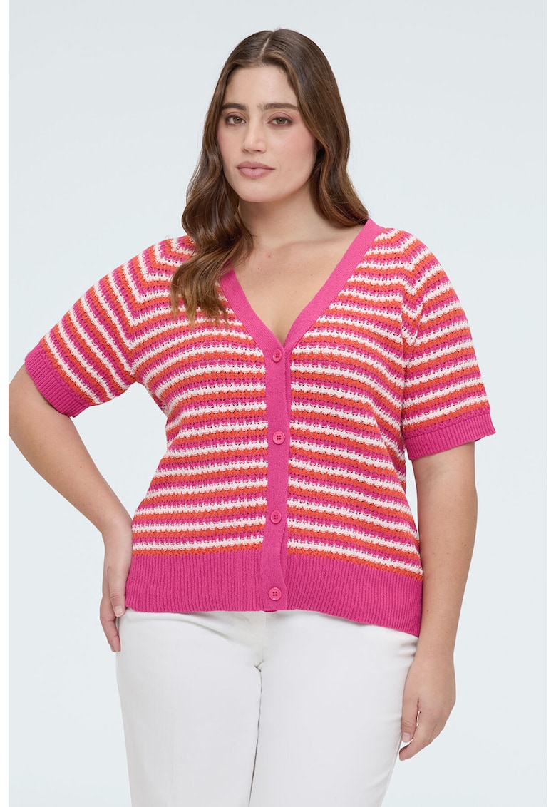 Cardigan in dungi cu decolteu in V - Roz