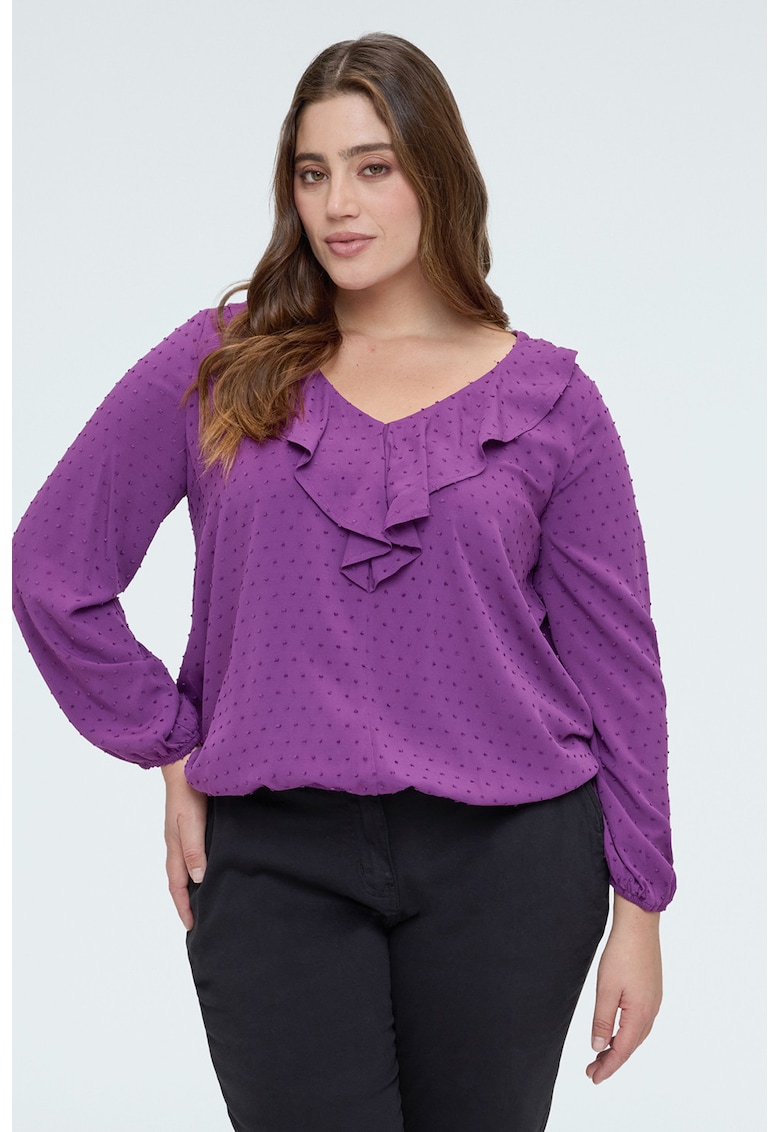 Bluza cu decolteu in V si volane - Violet