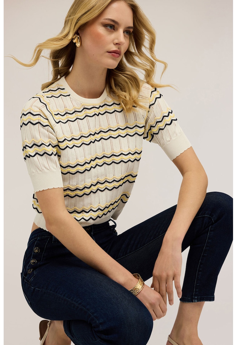 Pulover crop cu dungi - Alb murdar