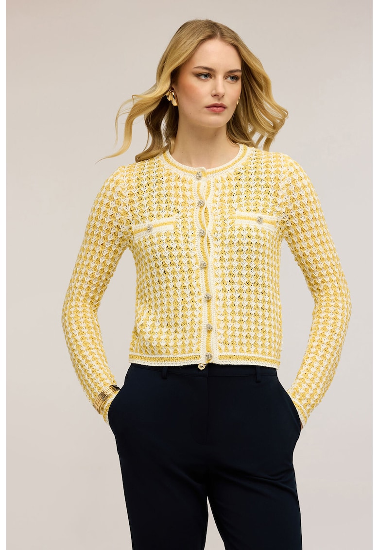 Cardigan cu nasturi tip bijuterie - Galben deschis