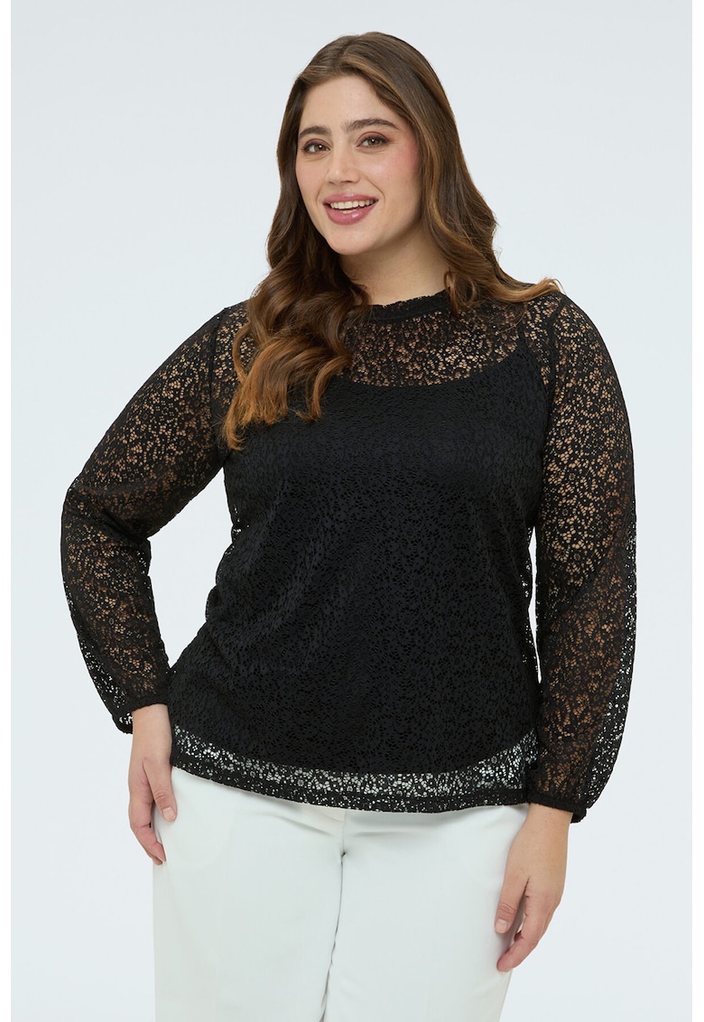 Bluza din dantela cu top incorporat - Negru