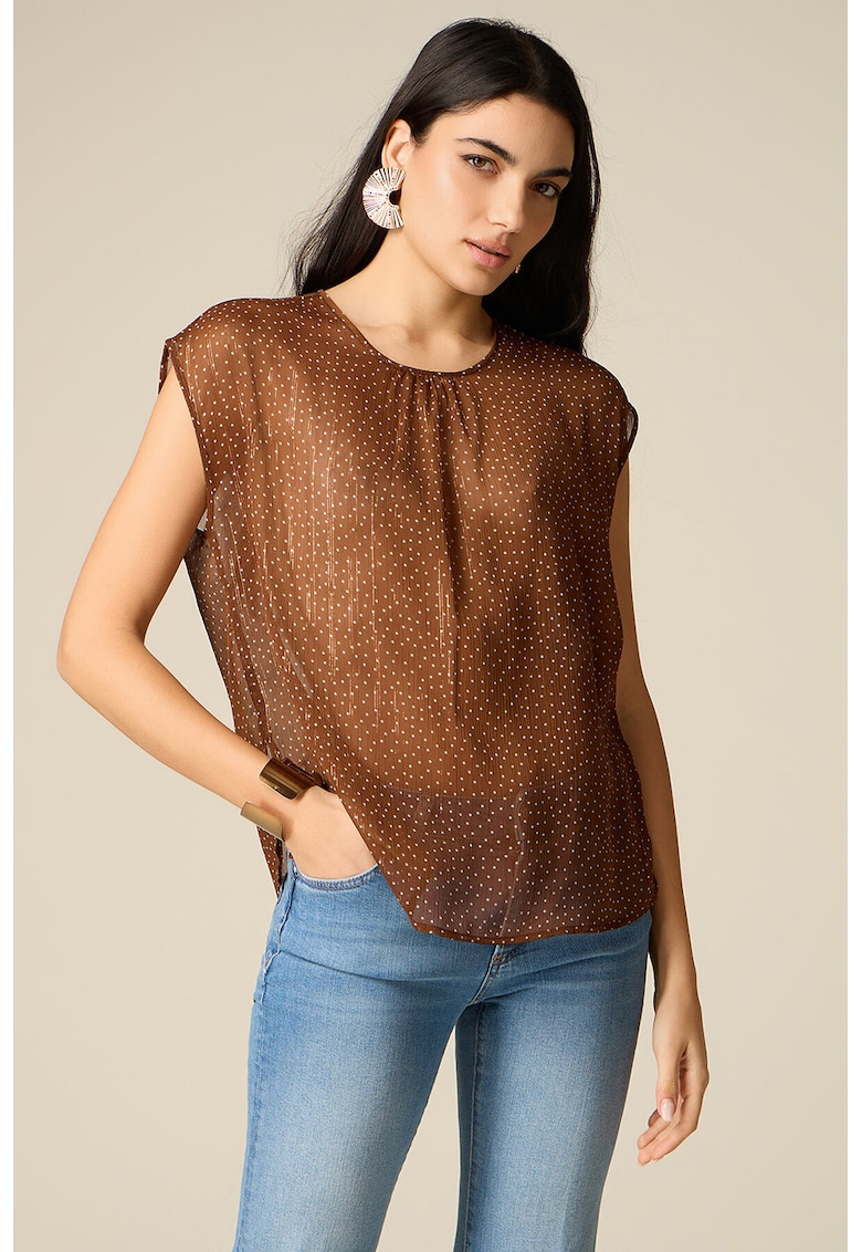 Bluza cu decolteu rotund cu buline - Caramel
