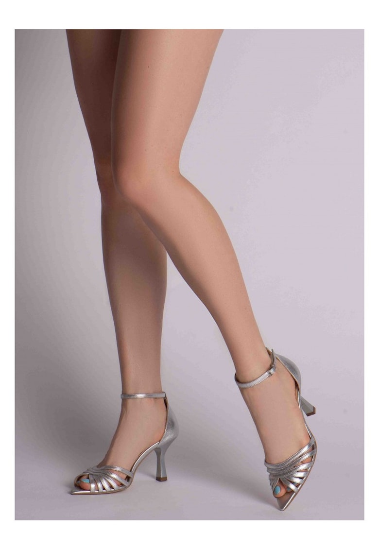 Sandale mireasa piele naturala Argintiu Selena - Marimea