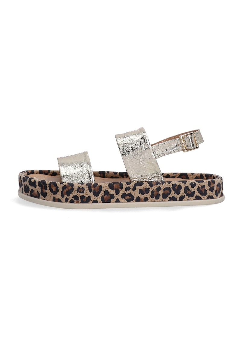 Sandale din piele aurie cu motiv animalier