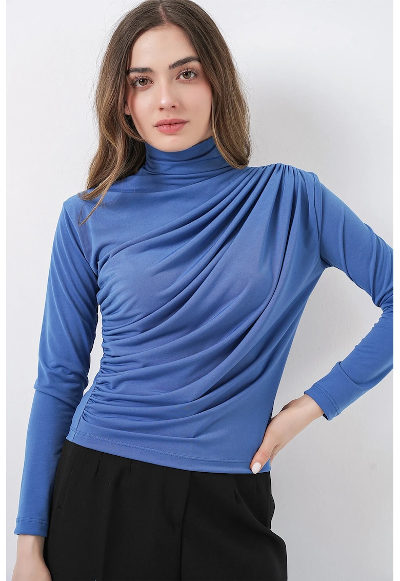 Bluza dama - mulata - guler inalt - albastru - jerseu
