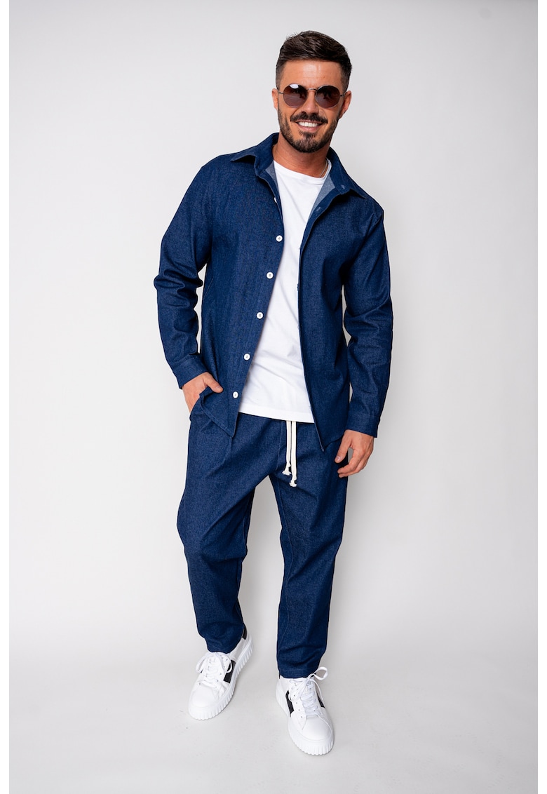 Set Maxwell din denim elastic Camasa si pantalon Premium Blue 20296 - BLUE