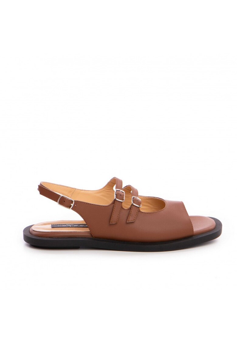 Sandale dama piele fara toc Camel Evania