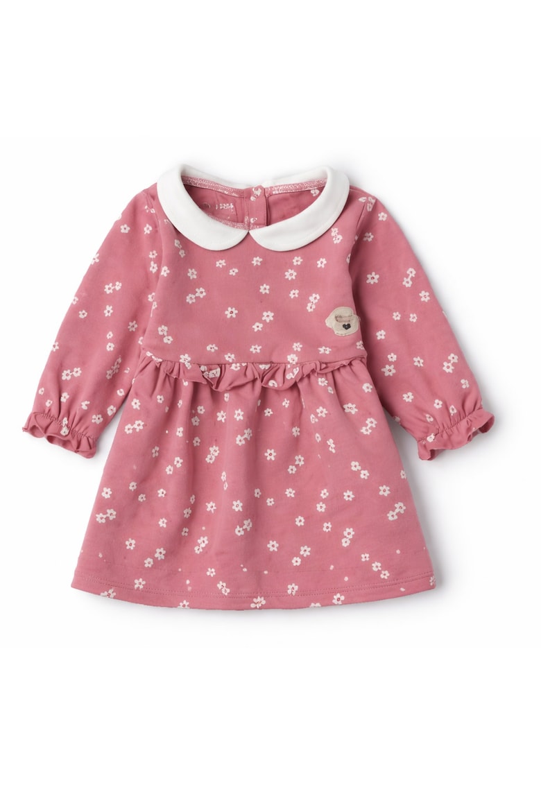Rochie bebe fetite iDO din fleece de bumbac cu imprimeu floral si volan