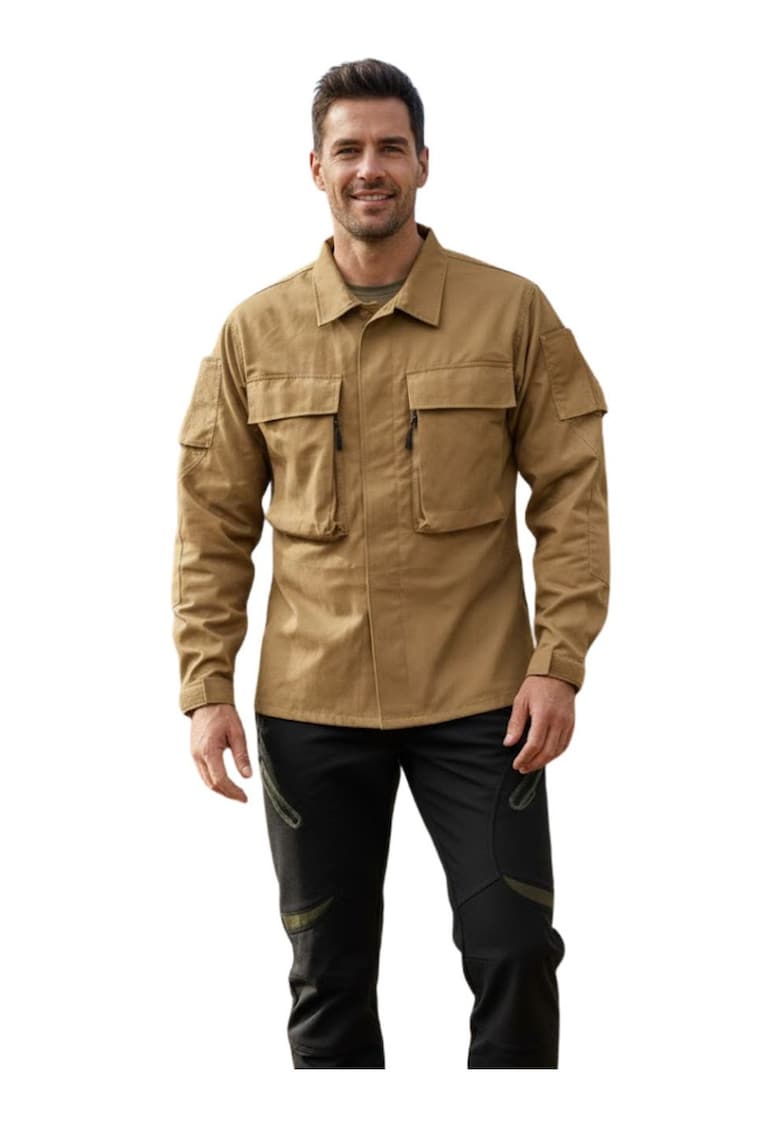 Jacheta cu doua buzunare cu clapa pe partea din fata - Maro camel