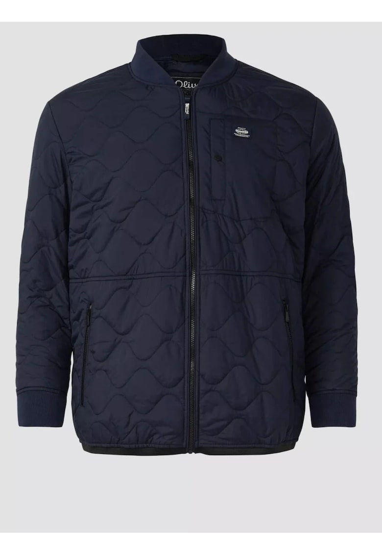 Big Size Jacheta bomber - barbati big sizes - cu guler tricotat si model in valuri - Bleumarin inchis